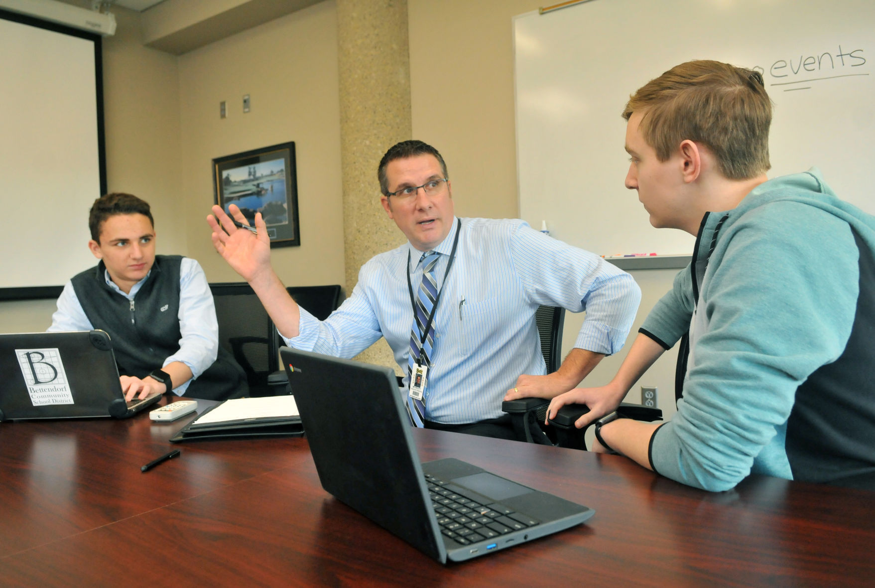 Progress: Assistant principal Kevin Skillett at Bettendorf high school